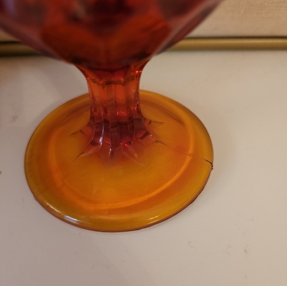 Vintage Fenton Amberina Red Carnival Swung Art Glass Vase Ruffle Bud Thumbprint - Picture 3 of 11